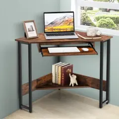 Costway Triangle Corner Computer Desk Small Space Study Desk Home Office w/Keyboard Tray