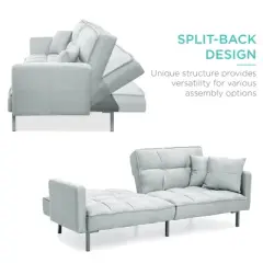 Best Choice Products Convertible Living Room Linen Fabric Tufted Split-Back Futon Sofa w/ 2 Pillows