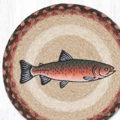 Earth Rugs Pink Salmon Round Printed Jute Trivet &ndash; Rustic Coastal Fish Kitchen Hot Pad 10"x10"