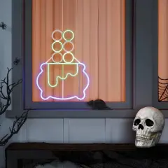 Brewing Cauldron Animated Faux Neon LED Novelty Sign with Purple and Green LEDs - Hyde and EEK! Boutique&trade;