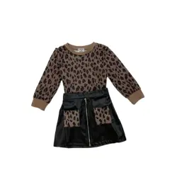 Girls Walk on the Wild Side Vegan Leather Skirt Set - Mia Belle Girls