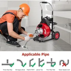 75 Ft X 3/8 Inch Drain Cleaner Machine Electric Drain Auger Auto Feed With Various Kits