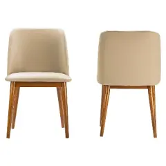 Lavin Mid-Century Faux Leather Dining Chairs - Brown Walnut/Beige (Set Of 2) - Baxton Studio