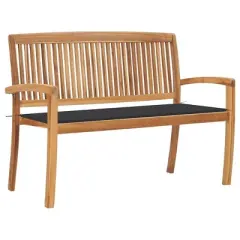 vidaXL Outdoor Patio Bench Stacking Patio Bench with Cushion Solid Wood Teak - Anthracite 47.2"