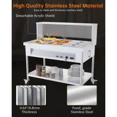 Food Warmers, Commercial Electric Food Warmer - 9-Pan Steam Table with Lids, Acrylic Guard, 1500W Stainless Steel Serving Counter