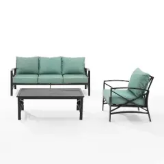 Kaplan 3pc Outdoor Sofa Set with Sofa & Arm Chair with Coffee Table - Mist - Crosley