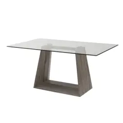 Bravo Contemporary Dining Table Wood/Dark Sonoma Base with Clear Glass - Armen Living
