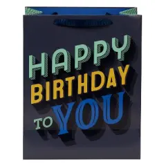 Medium 'Happy Birthday To You' Gift Bag Black/Gray - Spritz&trade;: Paper Party Bag, Typography Pattern, 12.75" Height
