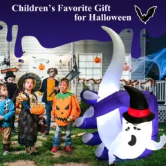 Tangkula 6FT Tall Halloween Inflatable Decoration, White Wizard Hat Decoration Grabbed in Hand Outdoor Decoration with Bright LED Lights