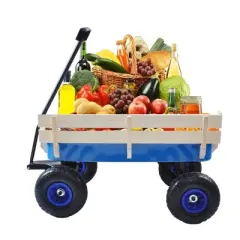 JANSNO Outdoor All-Terrain Garden Cart with Wood Railing & Air Tires for Garden