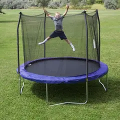 Skywalker Trampolines Heavy Duty Large 10 Foot Round Outdoor Trampoline for Kids with No Gap Safety Net Enclosure, Blue