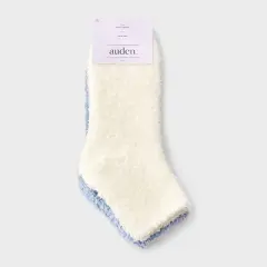 Women's Solid 2pk Cozy Ankle Socks - Auden&trade; Ivory/Blue One Size