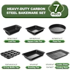 Itopfox Nonstick Bakeware Set, 7-Piece Carbon Steel Baking Pans with Cooling Rack, Stackable Design, Perfect for Cakes, Muffins, Pizza and More