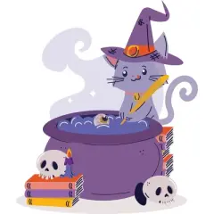 Girl's Design By Humans Halloween Kitty Cauldron By machmigo T-Shirt