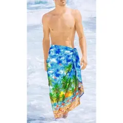 HAPPY BAY Men's Beachwear Wraps Swim Bath Trunk Swimsuit Regular Surfing Swimwear Summer Sarong Long Pareo Wrap One Size Blue, flamingo