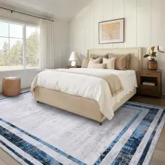 Living Room Rug 5x7 Washable Rug Distressed Rug Modern Border Rug, Contemporary Minimalist Rug, Non Slip Soft Decorative Accent Rug