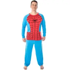 Marvel Men's Classic Spider-Man Costume Raglan Top And Pants Pajama Set Classic Spidey