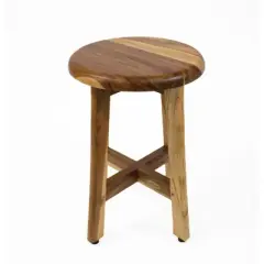 EcoDecors&reg; Shoji&reg; 18" Teak Wood Shower Stool with 12" Round Seat in EarthyTeak Finish