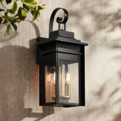 Franklin Iron Works Bransford Vintage Outdoor Wall Light Fixture Black 17" Clear Glass for Post Exterior Barn Deck House Porch Yard Patio Home Outside