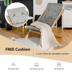 Tangkula Foldable Wood Beach Sling Chair with 3 Adjustable Positions Indoor Living Room Chaise Lounge Grey