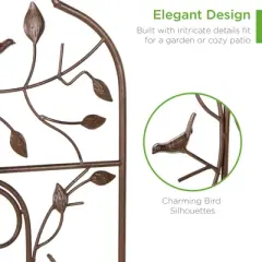 Best Choice Products 60x15in Iron Arched Garden Trellis Fence Panel w/ Branches, Birds for Climbing Plants - Bronze