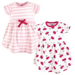 Touched by Nature Baby and Toddler Girl Organic Cotton Short-Sleeve Dresses 2pk, Petals