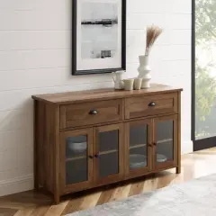 Millia Transitional Farmhouse 4 Door Sideboard with Glass Panels - Saracina Home