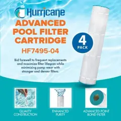Hurricane 4 Pack HF7495-04 Advanced Pool Filter Cartridge for PA126, Unicel C-7495, Filbur FC-1296, Hayward Super-Star-Clear C5000, SwimClear C5020