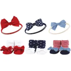 Hudson Baby Infant Girl 12Pc Headband and Socks Giftset, Red Chambray, One Size