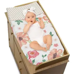 Sweet Jojo Designs Girl Changing Pad Cover Watercolor Floral Peach Green and Gold