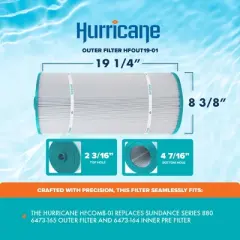 Hurricane HFCOMB-01 Advanced Spa Filter Cartridge Combo Set of Inner & Outer Filter Replacement for Sundance Series 880 6473-164 and 165