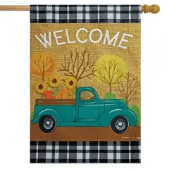 Autumn Pickup Truck Burlap Fall House Flag 40" x 28" Briarwood Lane