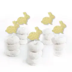 Big Dot of Happiness Gold Glitter Bunnies - No-Mess Real Glitter Dessert Cupcake Toppers - Hippity Hoppity Easter Party Clear Treat Picks - Set of 24