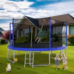 NAYSAYE Trampoline 14FT for Kids with Safety Net and Ladder for Outdoor Backyard Fun, Blue, 168.11"*168.11"*107.87"