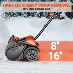 VOLTASK 24V Electric Cordless Snow Blower with Wheels, 16 in Cordless Snow Thrower with Directional Plate & LED Lights, 2 x 24V 4.0Ah Battery Included