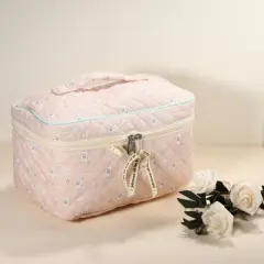 Unique Bargains Women's Cotton Large Travel Aesthetic Cute Rabbit Pattern Makeup Bag Pink 1 Pc