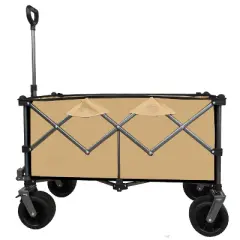 KTMBDW Heavy-Duty Foldable Utility Wagon Cart, All-Terrain Quiet Wheels, Adjustable Handle & Cup Holders for Camping, Gardening, Picnic, Shopping