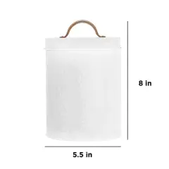 Amici Pet Small White Metal Canister (8" H x 5.5" L) - Airtight Gasket Lid & Handle, Embossed with Puppy Paws - Decorative Pet Food Storage Jar, 64 Oz