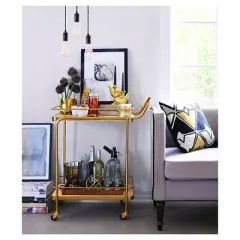 Metal, Wood, and Leather Bar Cart - Gold - Threshold&trade;