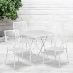 Flash Furniture Oia Commercial Grade 28" Square Indoor-Outdoor Steel Folding Patio Table Set with 4 Square Back Chairs