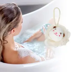 Unique Bargains Bathroom Cartoon Bath Shower Loofah Sponge 4.13"x4.53" Beige 1 Pc