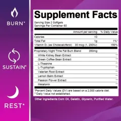 B Beworth Night Time Fat Burner Capsules, 120ct