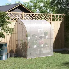 Outsunny 7' x 3' x 7' Outdoor Walk-In Greenhouse, Plant Nursery with Roll-up Windows, PE Cover, and 3 Wire Shelves