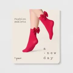 Women's Bow Opaque Anklet Socks - A New Day&trade; Red One Size