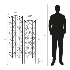 Garden Trellis - Set of 2 Metal Panels with Decorative Scrolls - Fencing for Climbing Vines, Roses, Potted Plants, and Flowers by Pure Garden (Black)
