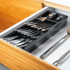 OU In-Drawer Silverware & Utensils Organizer, 5 Compartments Flatware Storage, Compact Cutlery Organizer Tray - 14.75" x 5.9"