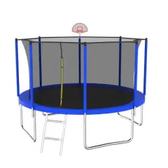 GDFStudio David Outdoor/Indoor Galvanized Steel Ladder Round Trampoline with Enclosure and Basketball Hoop