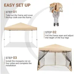 10x10ft Easy Pop-Up Canopy, Commercial Pop-Up Gazebo Tent, Waterproof Outdoor Screen Tent with Mesh Mosquito Netting Side Walls for Parties, Camping