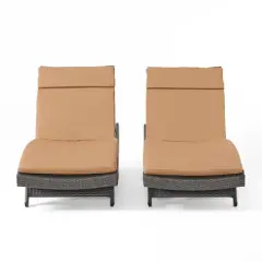 Christopher Knight Home Olivia Rattan Adjustable Gray Chaise Lounges with Cushion(Set of 2)