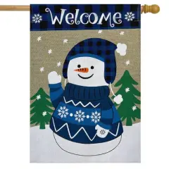 Briarwood Lane Happy Snowman Burlap Winter House Flag Welcome 28"
